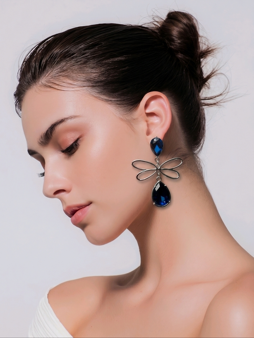 NWT NADINE WEST Dragonfly Sapphire Teardrop Rhinestone Earrings ~2"
